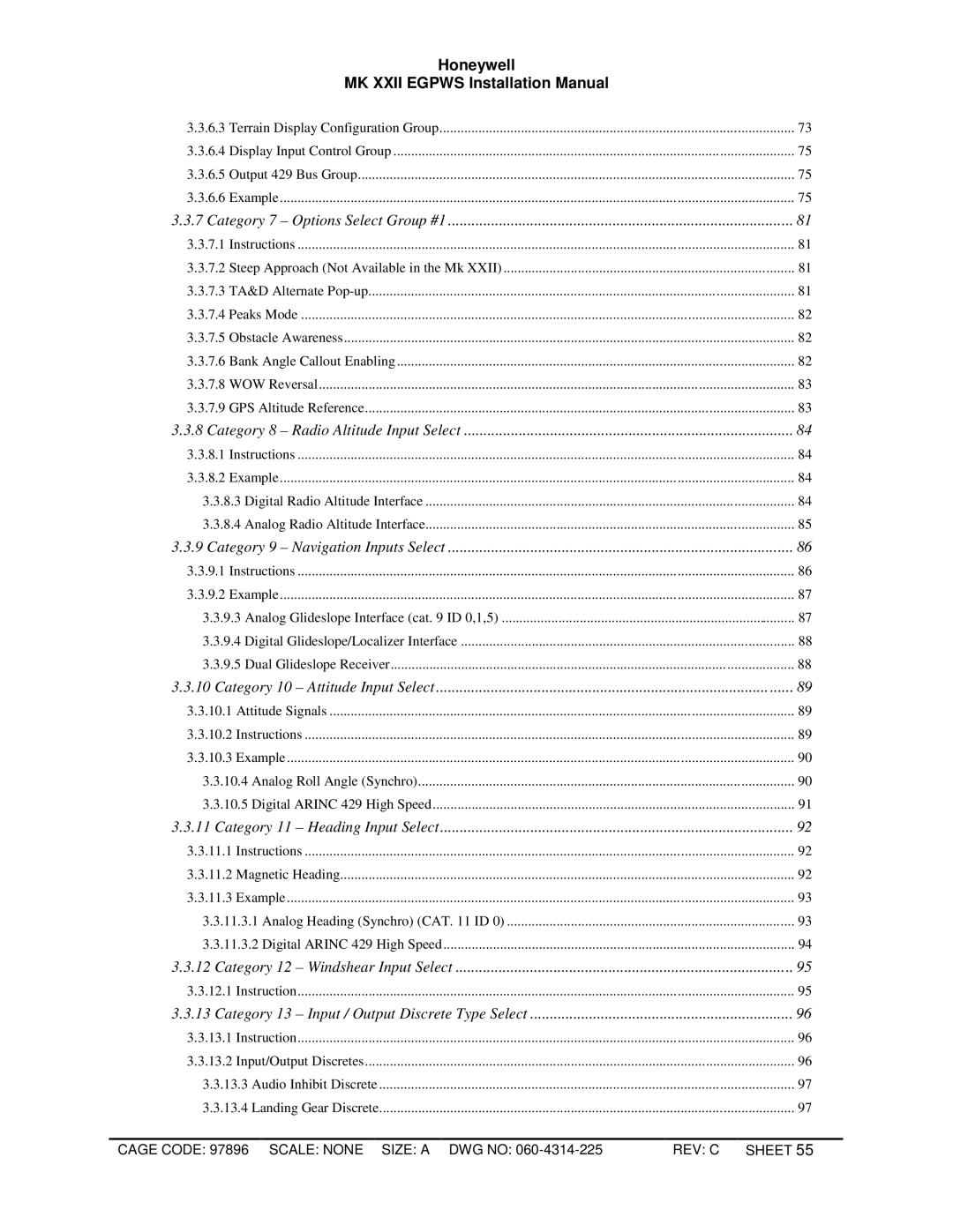 Honeywell MKXXII installation manual Category 8 Radio Altitude Input Select 