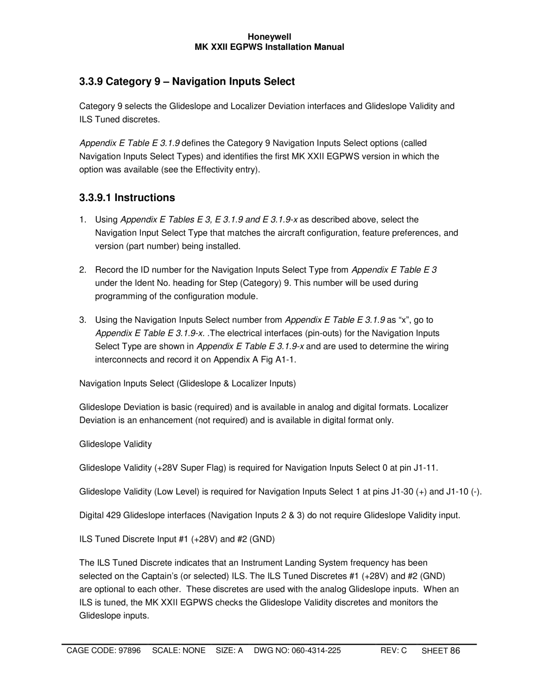 Honeywell MKXXII installation manual Category 9 Navigation Inputs Select 