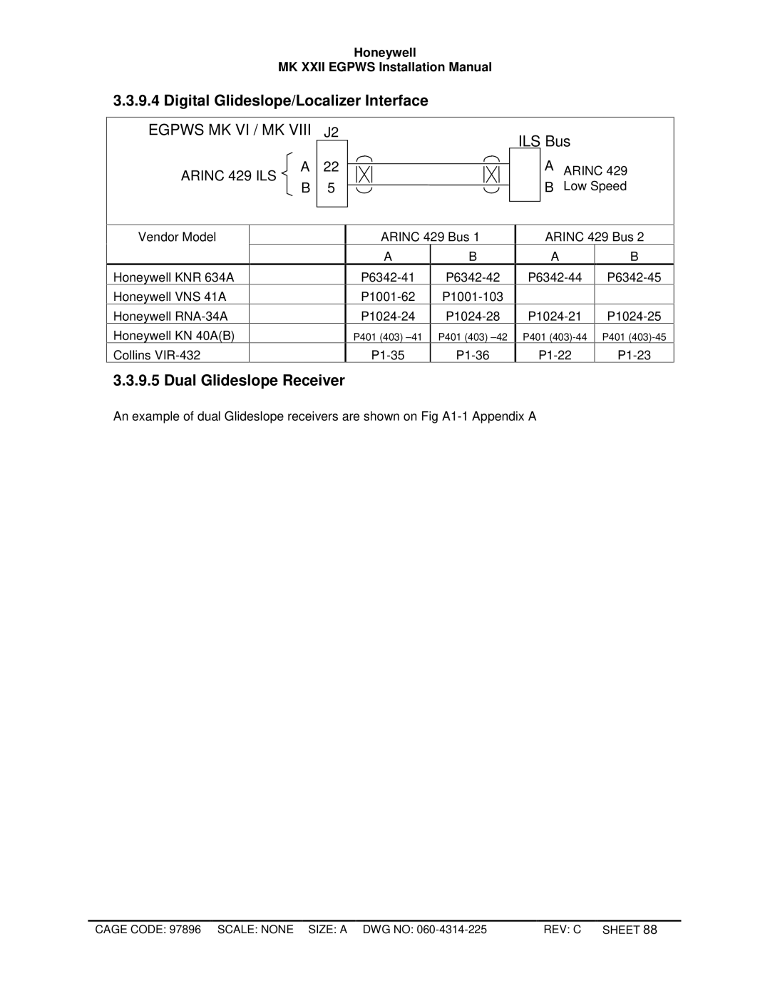 Honeywell MKXXII installation manual Digital Glideslope/Localizer Interface, Dual Glideslope Receiver 