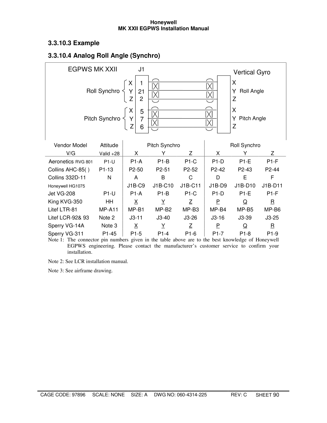 Honeywell MKXXII installation manual Example Analog Roll Angle Synchro, Vertical Gyro 