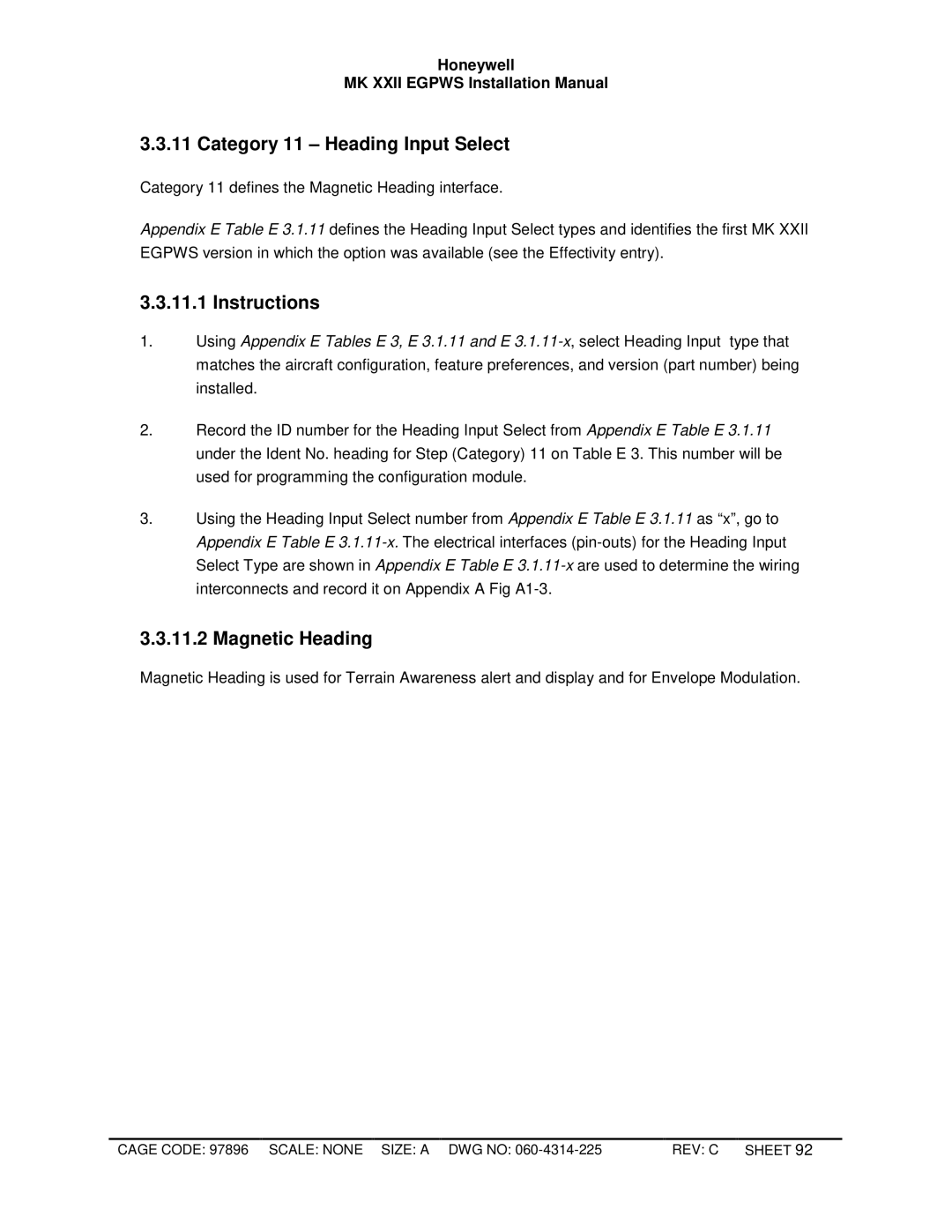 Honeywell MKXXII installation manual Category 11 Heading Input Select, Magnetic Heading 