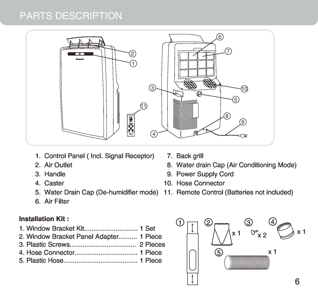 Honeywell MM14CCS owner manual Parts Description, Installation Kit 