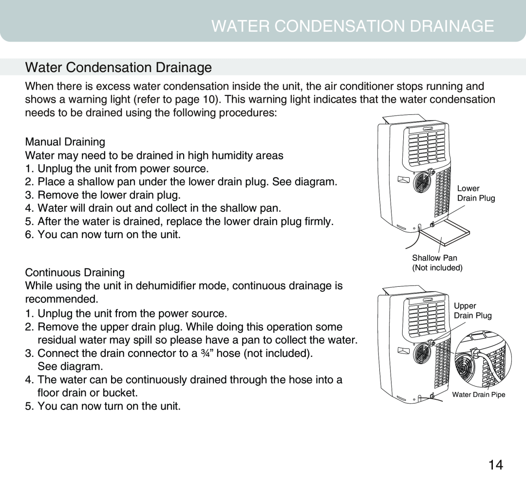 Honeywell MN12CES owner manual Water Condensation Drainage 