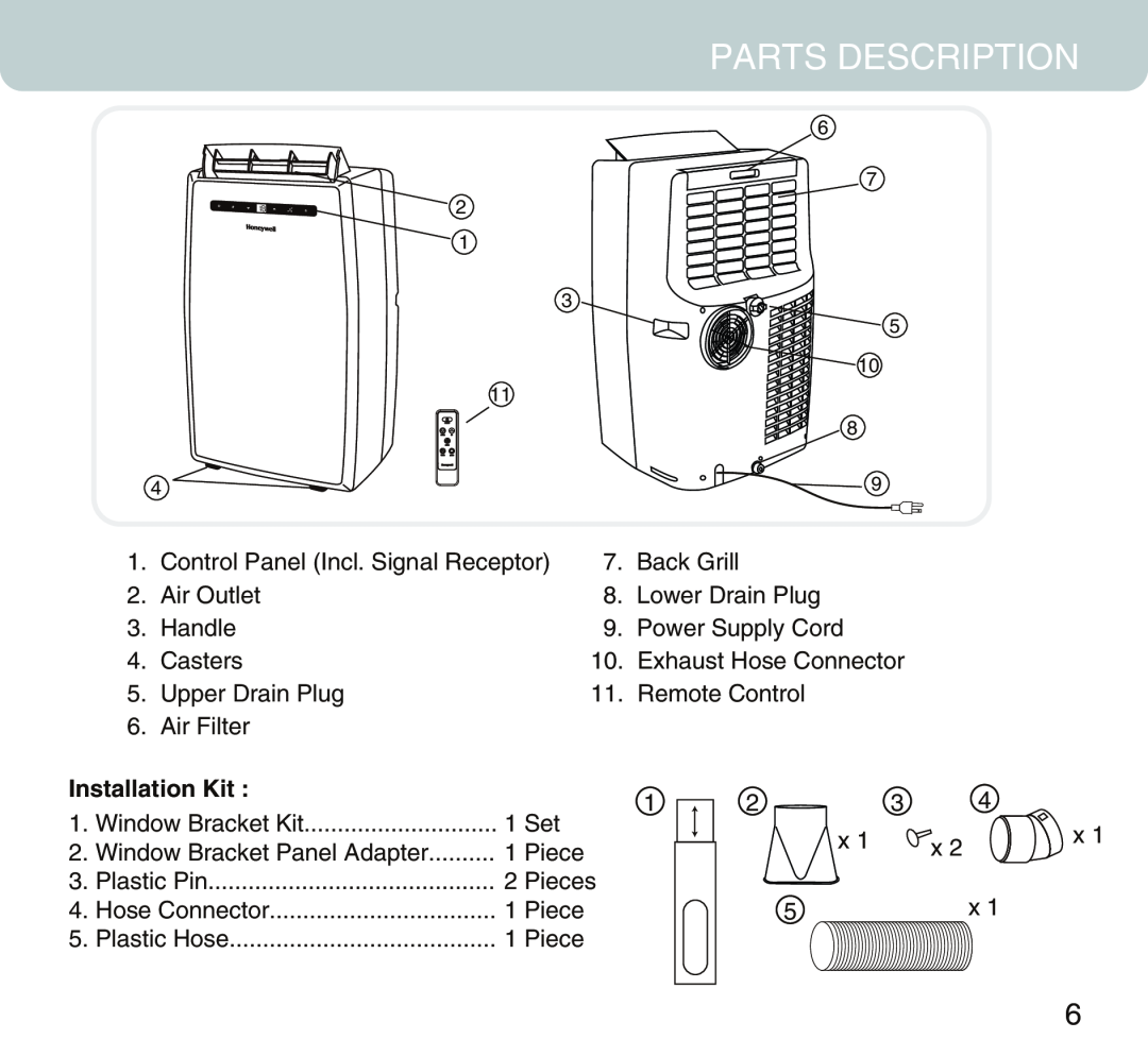Honeywell MN12CES owner manual Parts Description, Installation Kit 