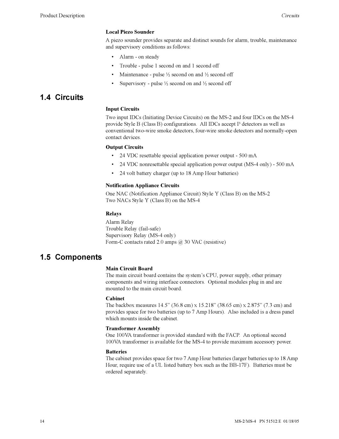 Honeywell MS-2 manual Circuits, Components 