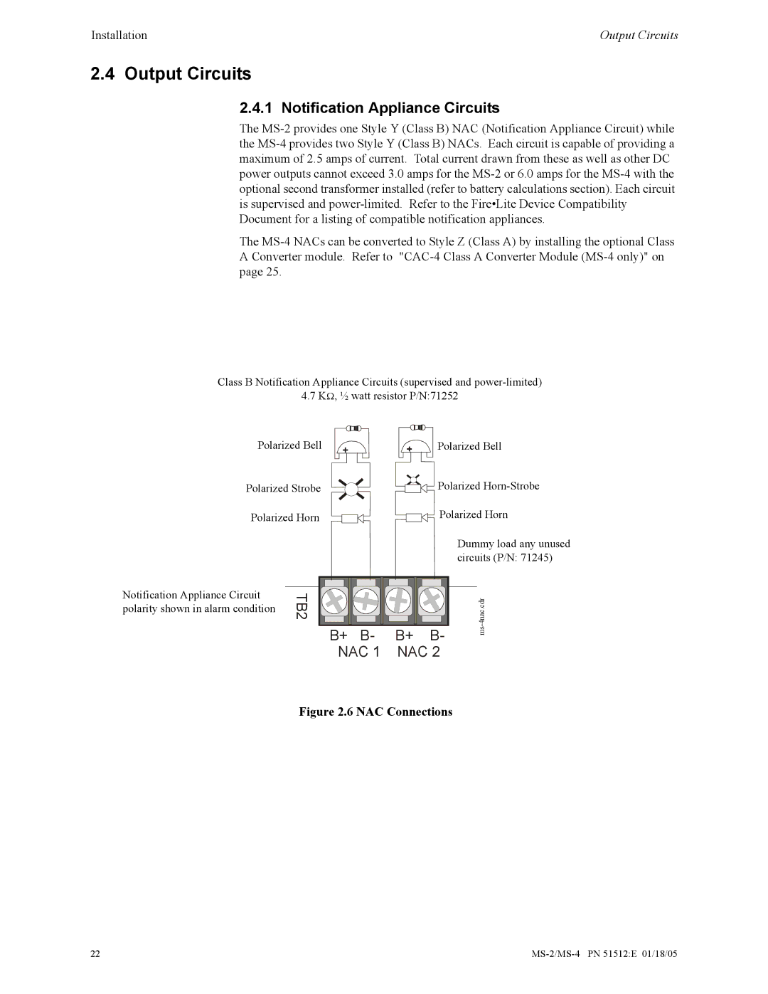 Honeywell MS-2 manual Output Circuits, Notification Appliance Circuits 