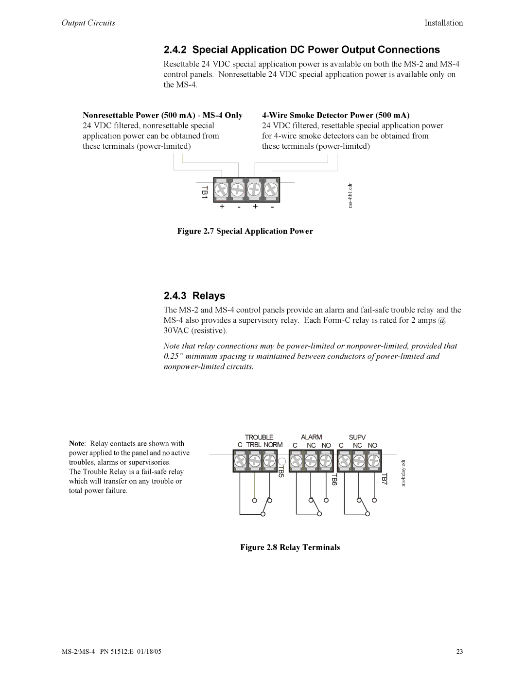 Honeywell MS-2 manual Special Application DC Power Output Connections, Relays, + + 