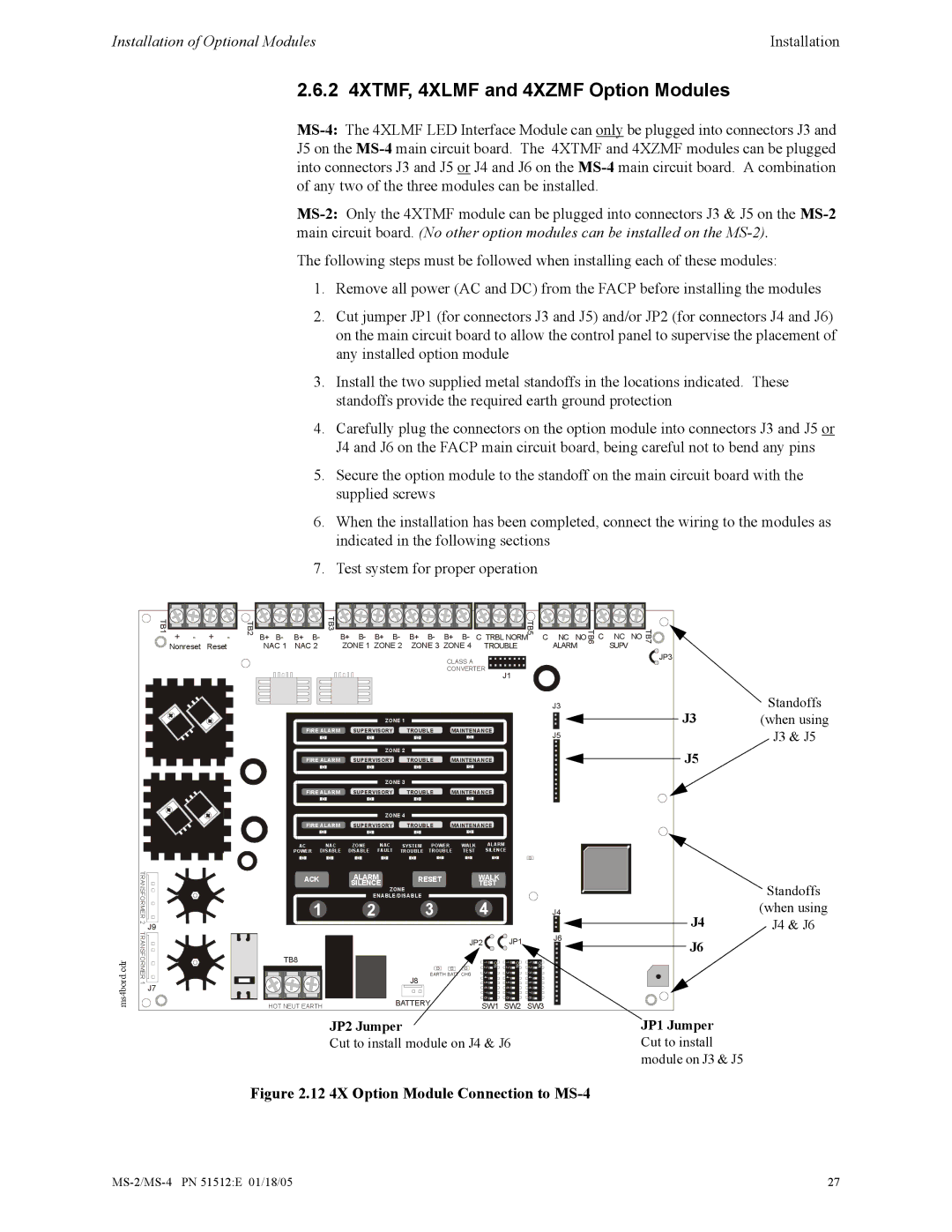 Honeywell MS-2 manual 2 4XTMF, 4XLMF and 4XZMF Option Modules, 12 4X Option Module Connection to MS-4 