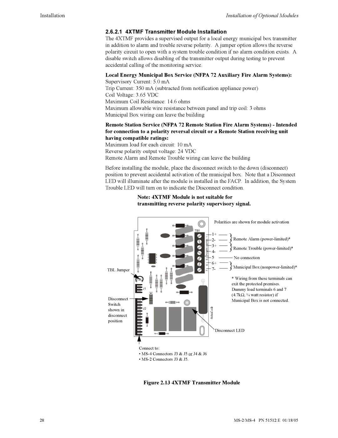 Honeywell MS-2 manual 2.1 4XTMF Transmitter Module Installation, 13 4XTMF Transmitter Module 