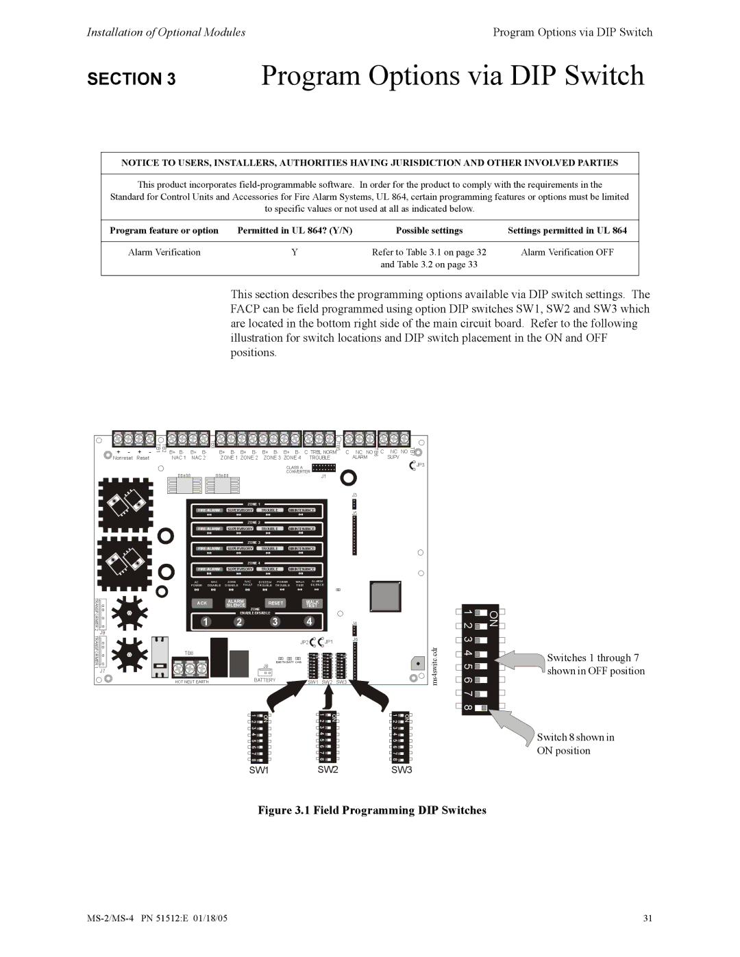 Honeywell MS-2 manual Program Options via DIP Switch 