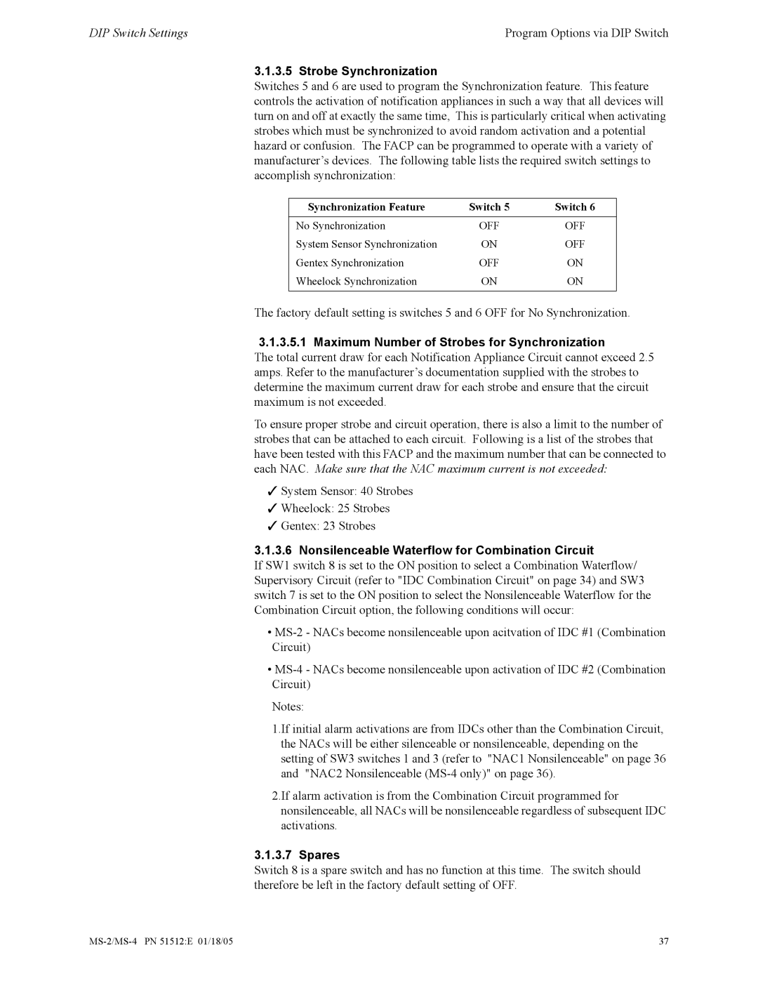 Honeywell MS-2 manual Strobe Synchronization, Maximum Number of Strobes for Synchronization, Spares 