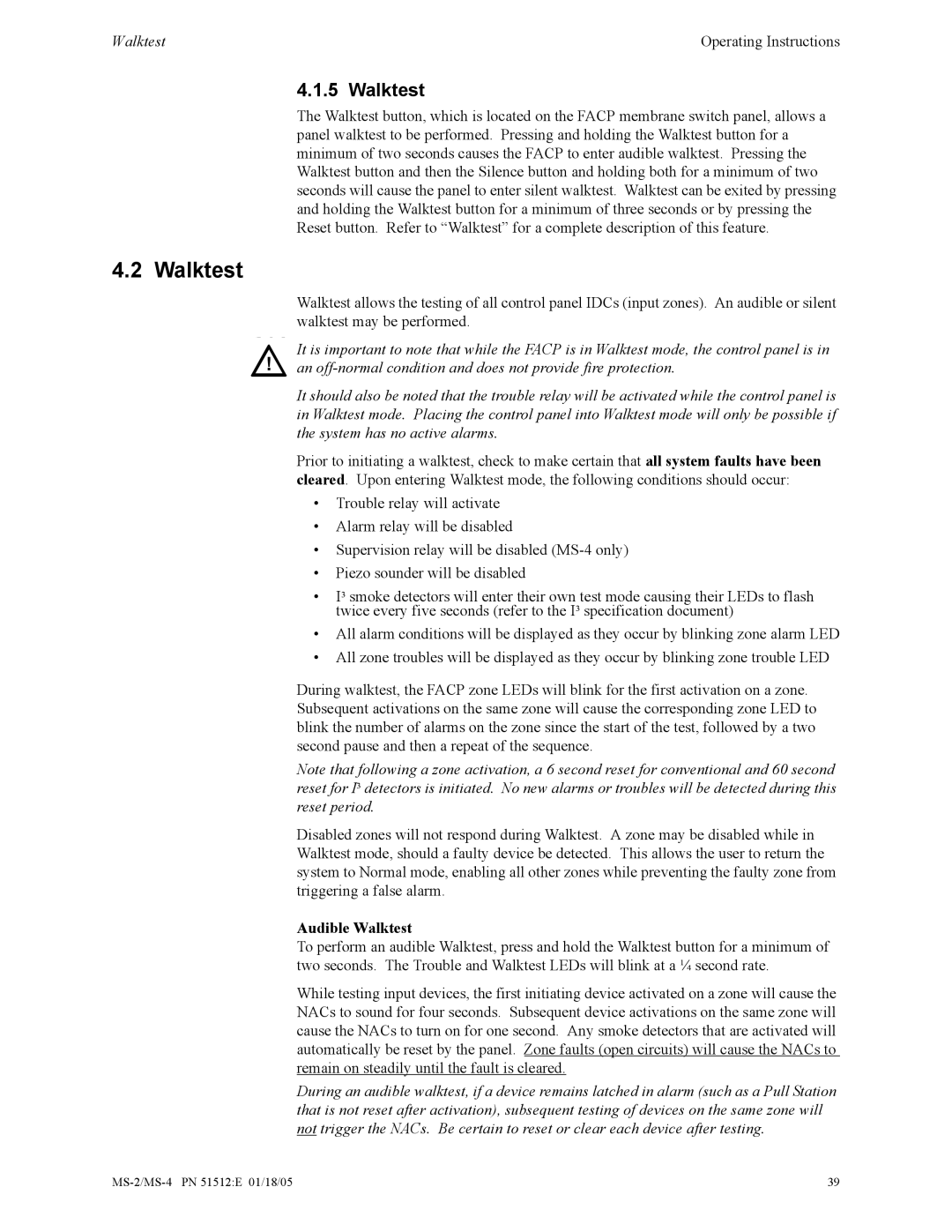 Honeywell MS-2 manual Audible Walktest 