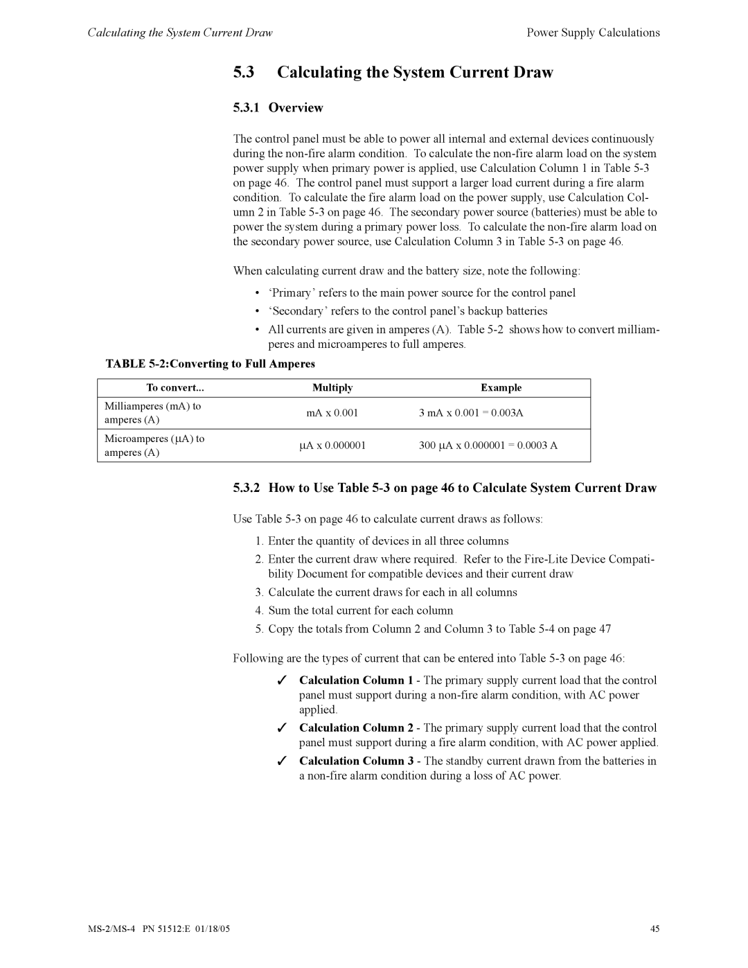 Honeywell MS-2 manual Calculating the System Current Draw, 2Converting to Full Amperes 