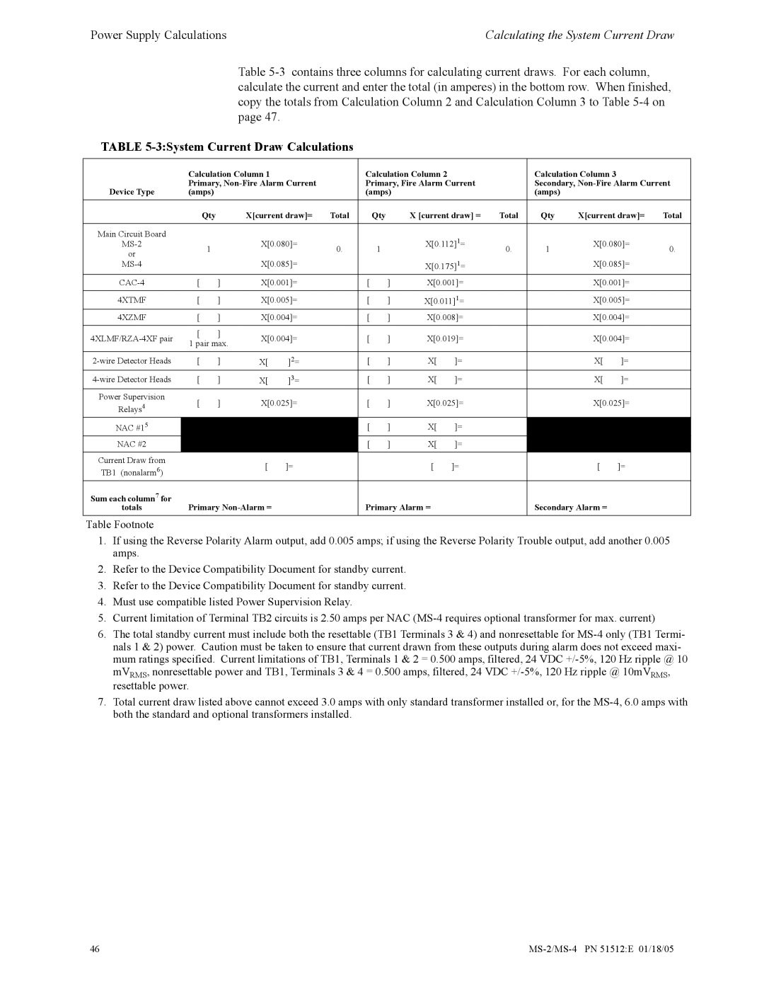 Honeywell MS-2 manual Calculating the System Current Draw, 3System Current Draw Calculations 