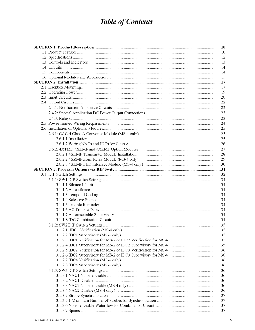 Honeywell MS-2 manual Table of Contents 