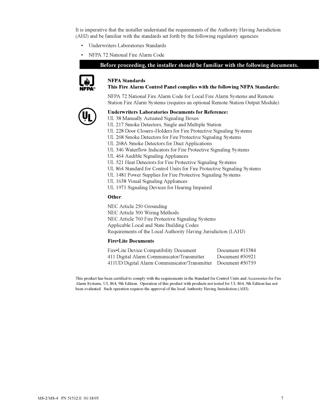 Honeywell MS-2 manual Underwriters Laboratories Documents for Reference, Other, FireLite Documents 