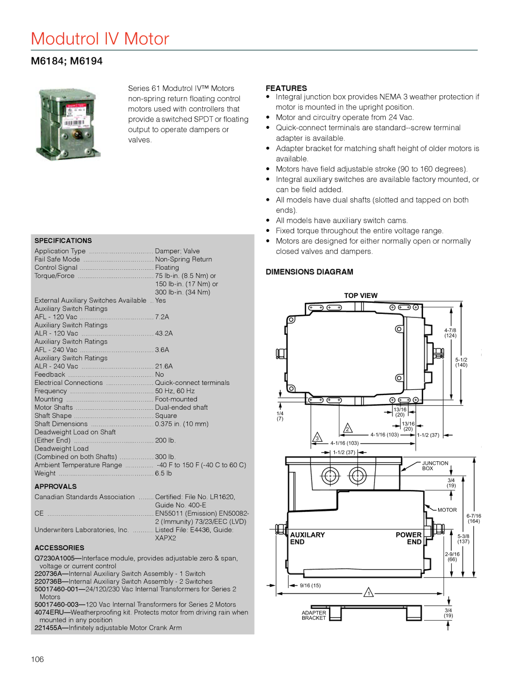 Honeywell MS4103 manual M6184 M6194, 106 