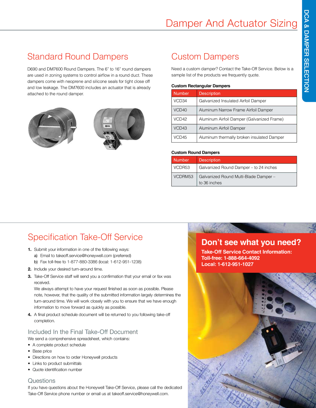 Honeywell MS4103 manual Standard Round Dampers 