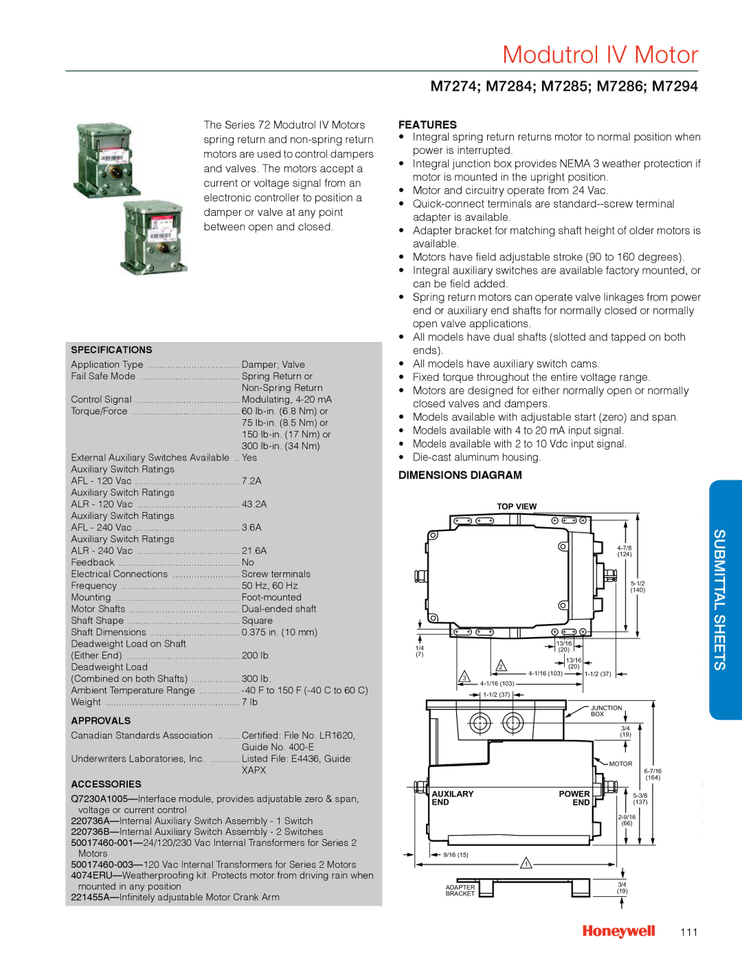 Honeywell MS4103 manual M7274 M7284 M7285 M7286 M7294, 111 