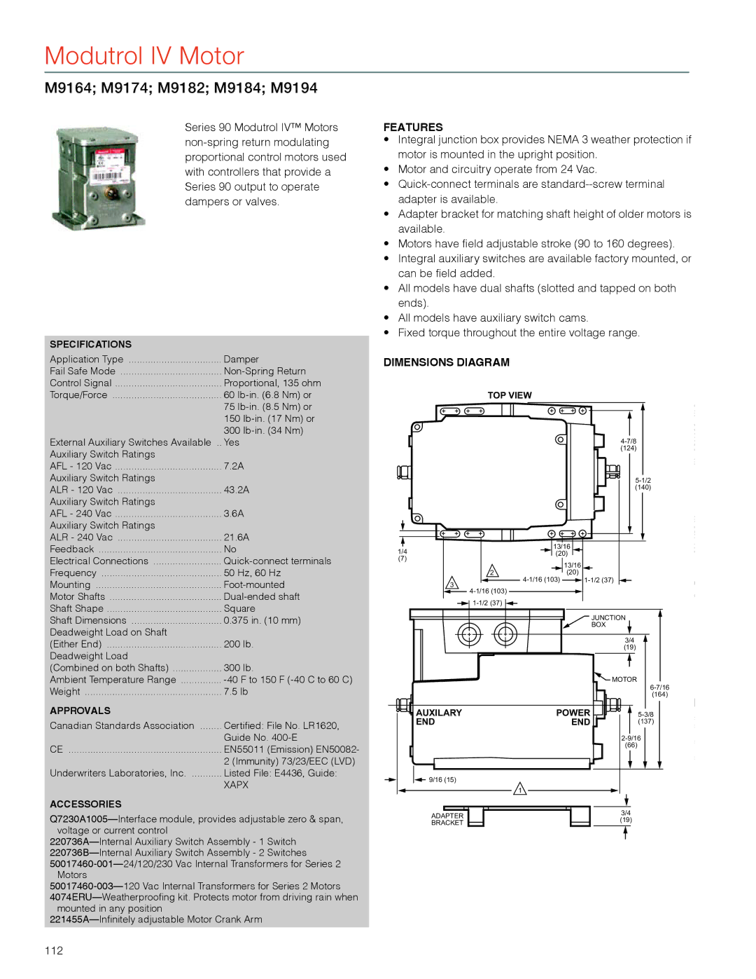 Honeywell MS4103 manual M9164 M9174 M9182 M9184 M9194, 112 