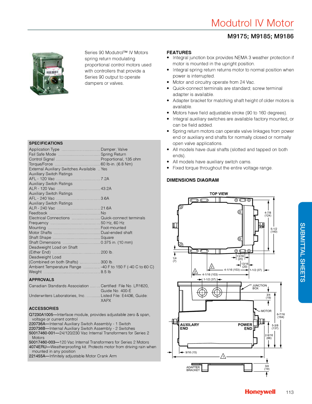 Honeywell MS4103 manual M9175 M9185 M9186, 113 