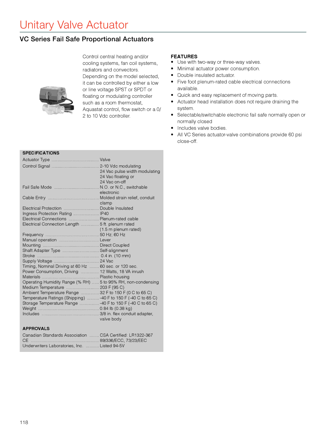 Honeywell MS4103 manual VC Series Fail Safe Proportional Actuators 