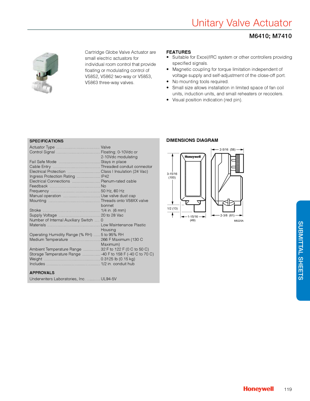 Honeywell MS4103 manual M6410 M7410, Visual position indication red pin, 119 