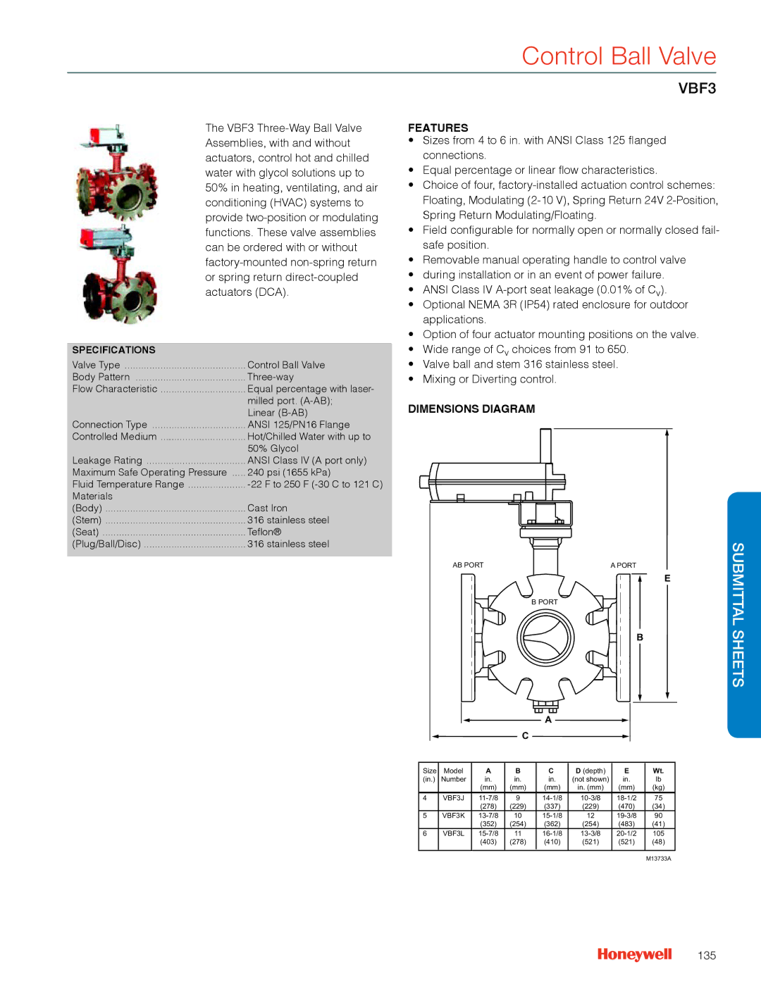 Honeywell MS4103 manual VBF3, 135 