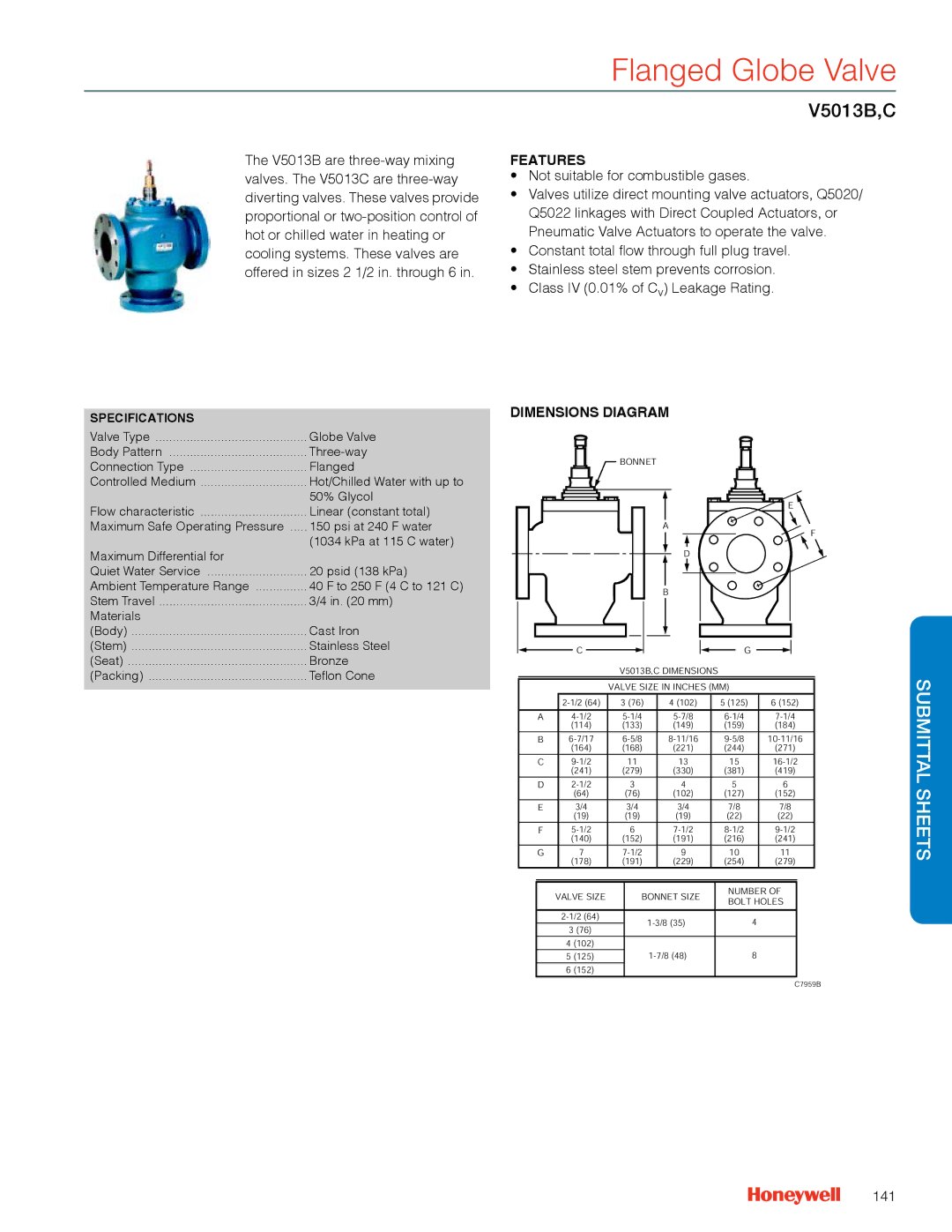 Honeywell MS4103 manual V5013B,C, 141 