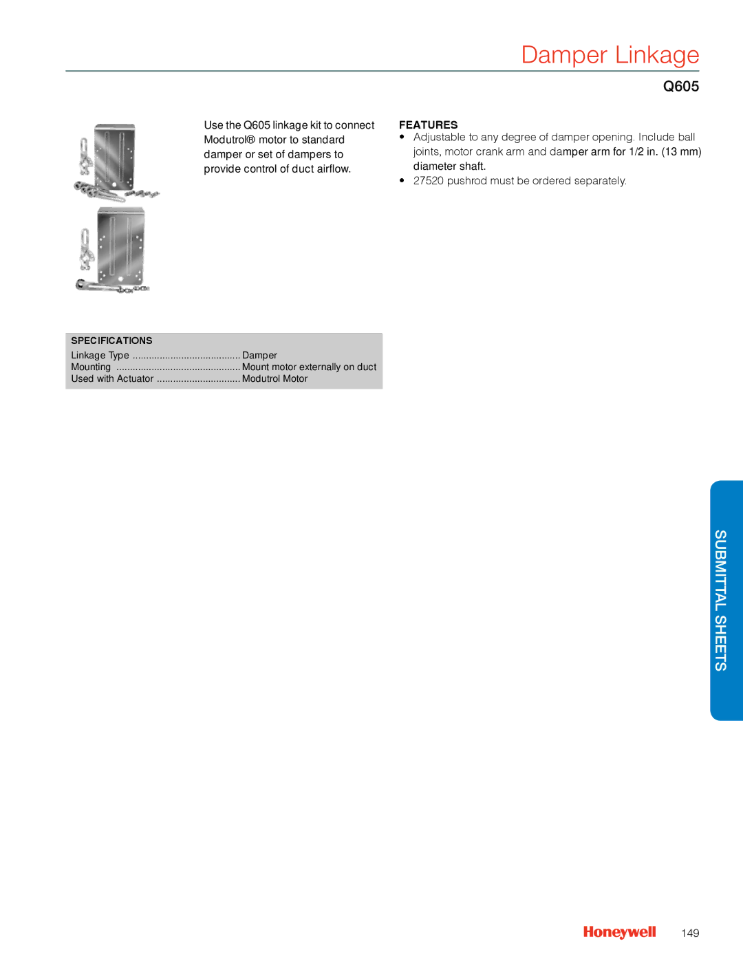 Honeywell MS4103 manual Damper Linkage, Q605, 149 