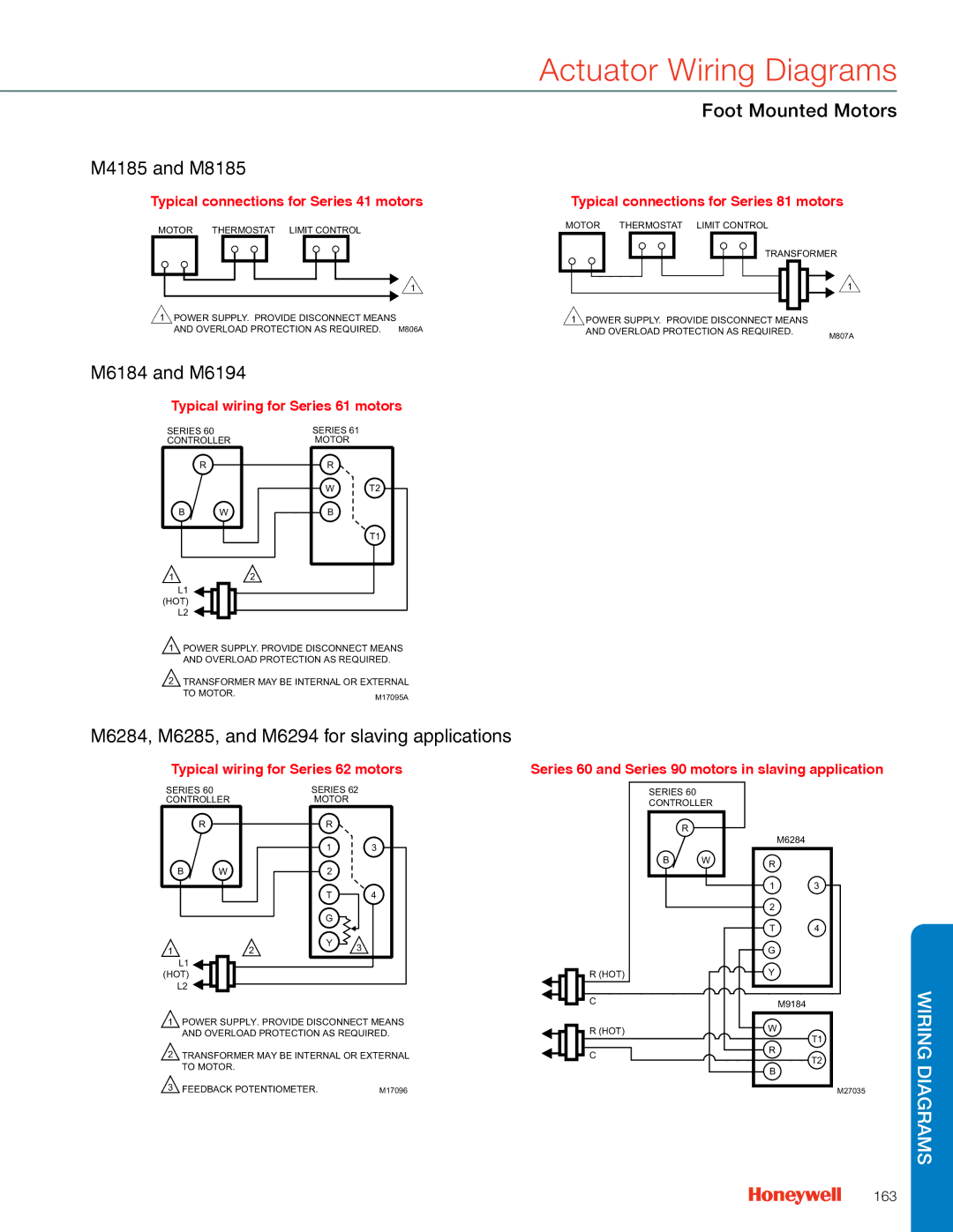 Honeywell MS4103 M4185 and M8185, Foot Mounted Motors, M6184 and M6194, M6284, M6285, and M6294 for slaving applications 