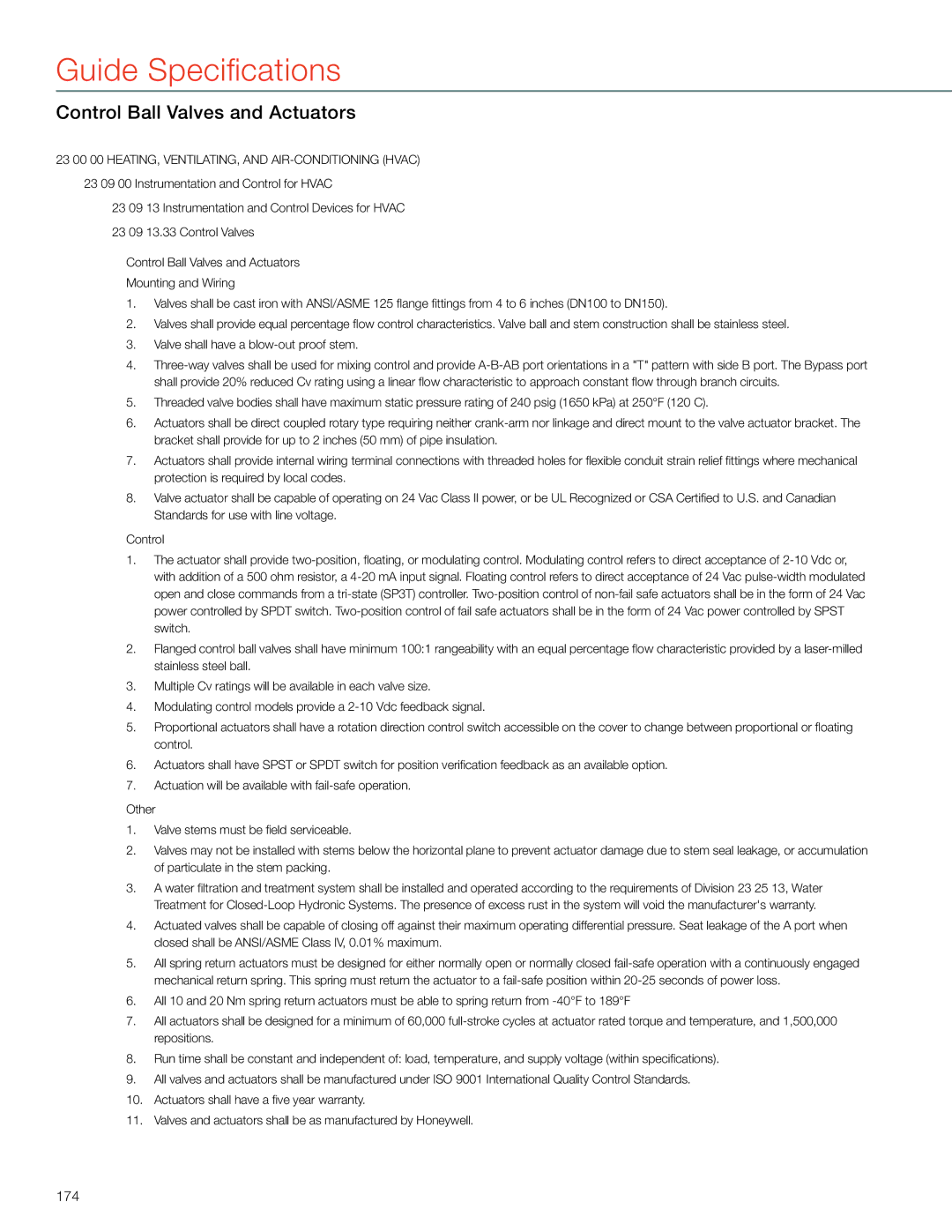 Honeywell MS4103 manual Control Ball Valves and Actuators, 174 