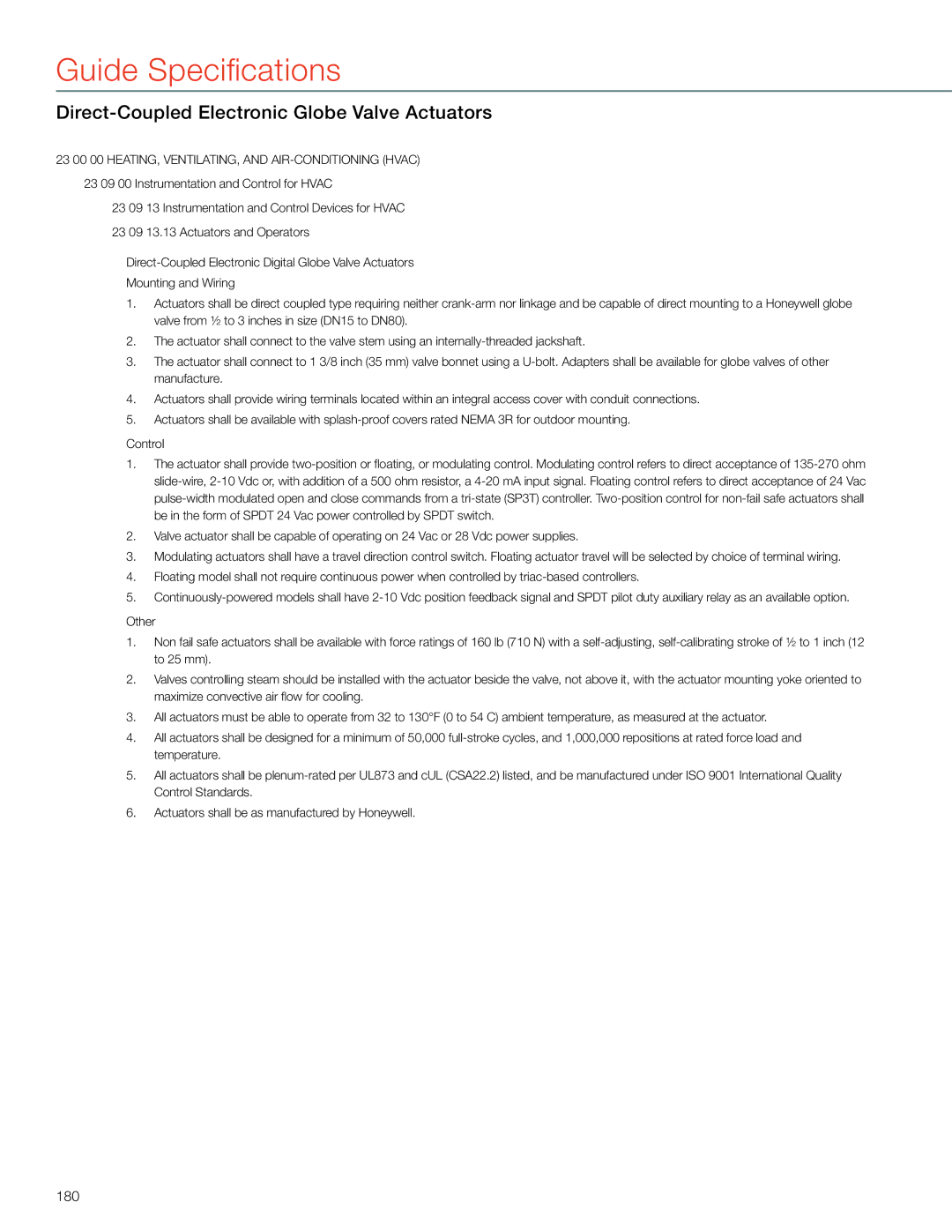 Honeywell MS4103 manual Direct-Coupled Electronic Globe Valve Actuators, 180 