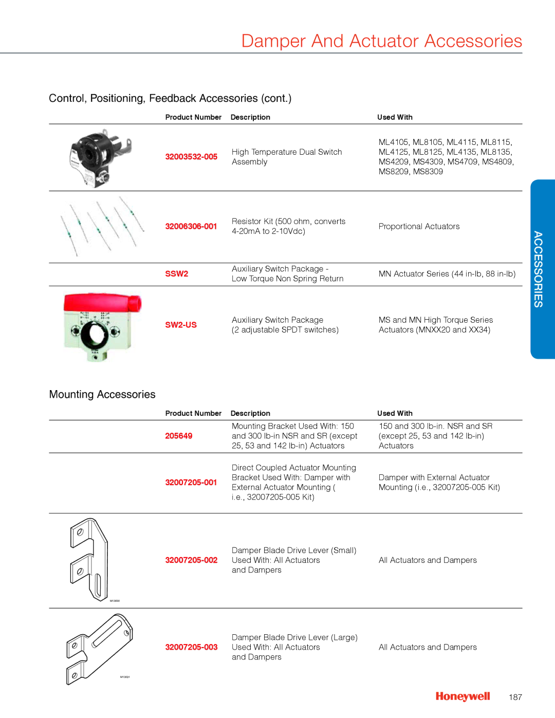 Honeywell MS4103 manual Mounting Accessories, 32003532-005, 32006306-001, 205649, 32007205-001 