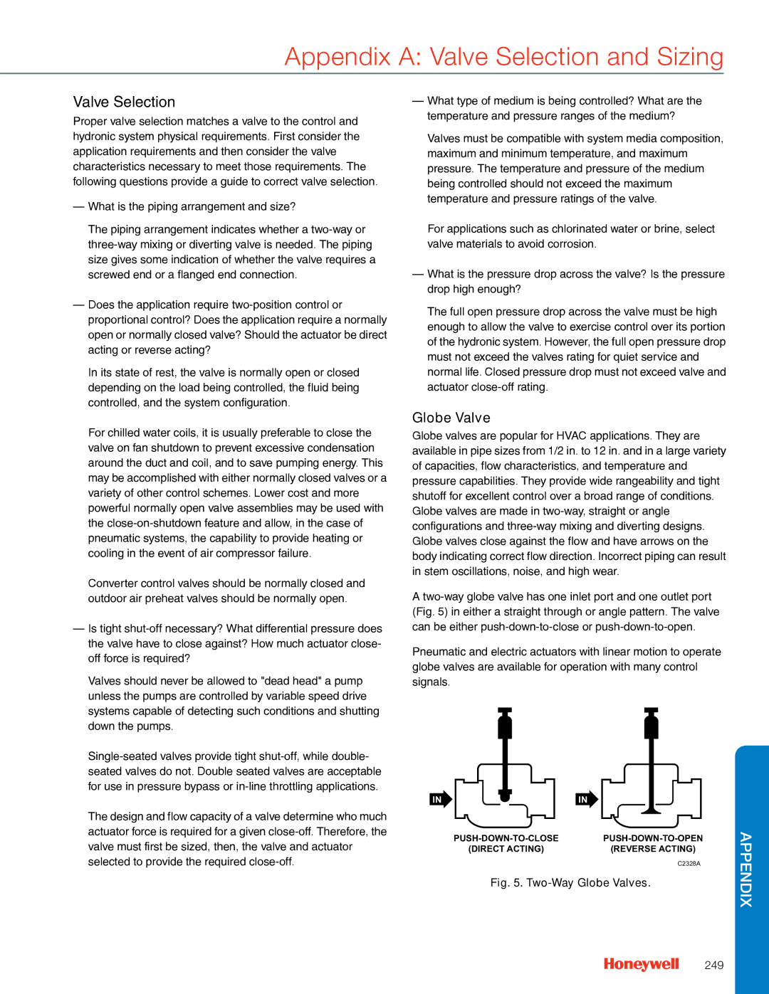 Honeywell MS4103 manual Valve Selection, 249 