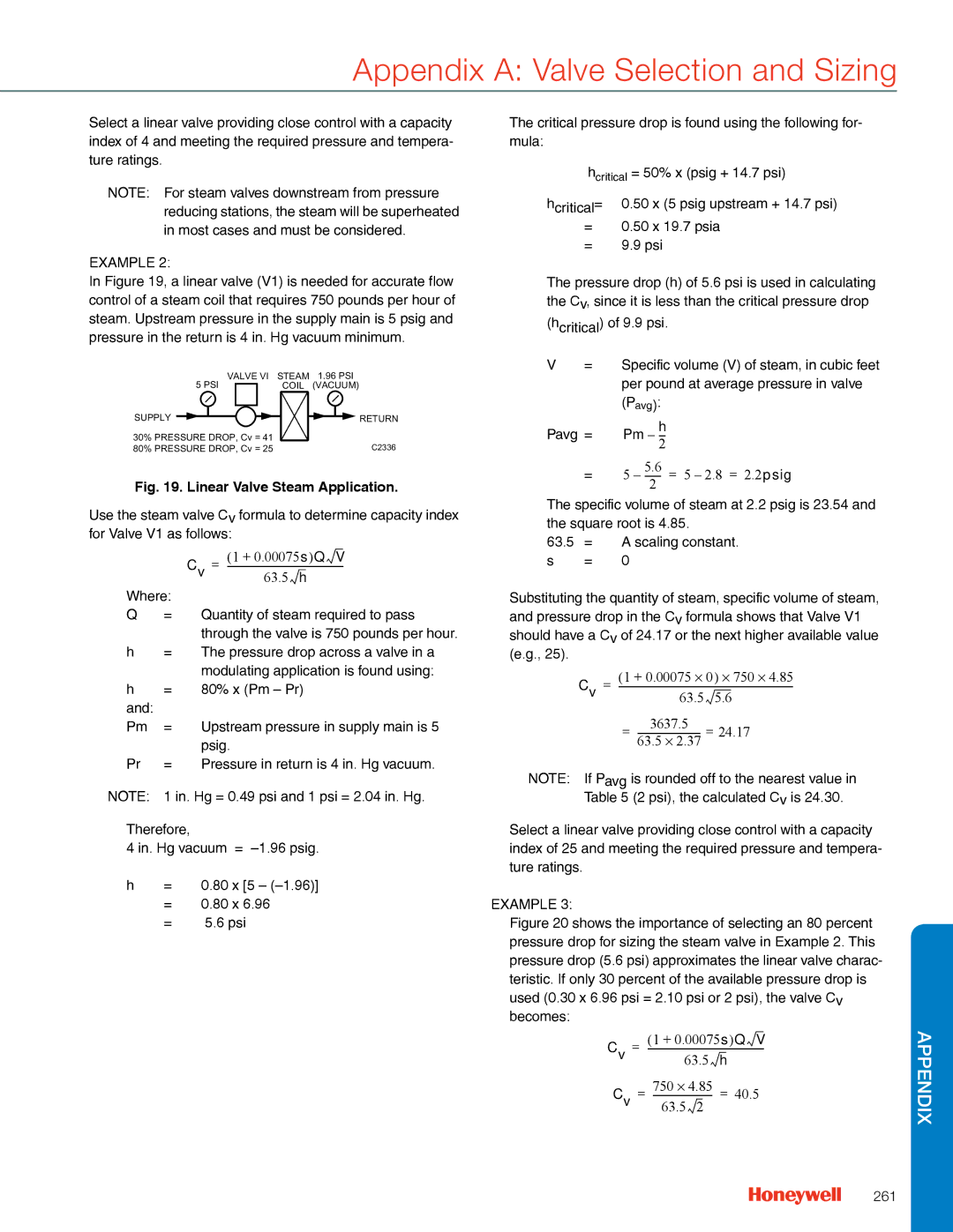 Honeywell MS4103 manual = 80% x Pm Pr, In. Hg = 0.49 psi and 1 psi = 2.04 in. Hg, 261 