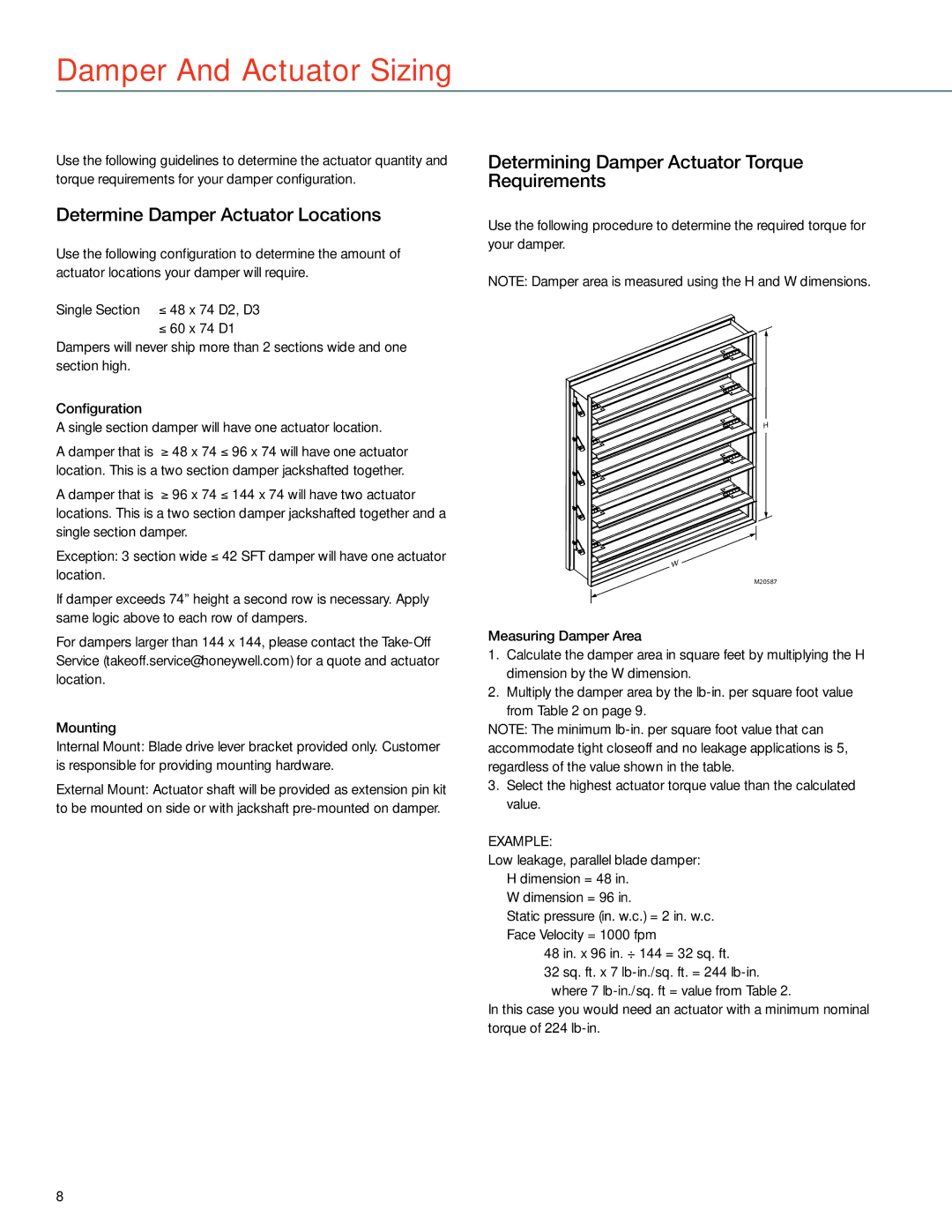 Honeywell MS4103 manual Damper And Actuator Sizing, Determine Damper Actuator Locations 