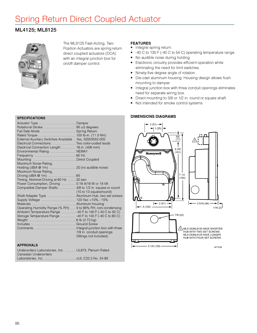 Honeywell MS4103 manual ML4125 ML8125, NEMA1 