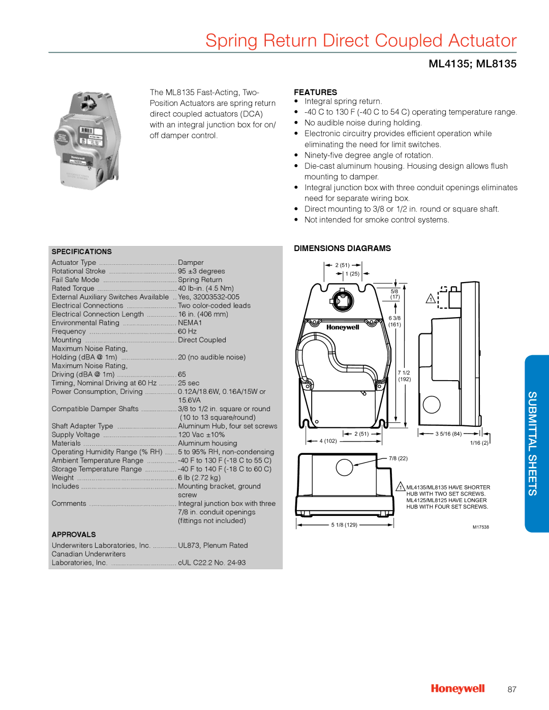 Honeywell MS4103 manual ML4135 ML8135 