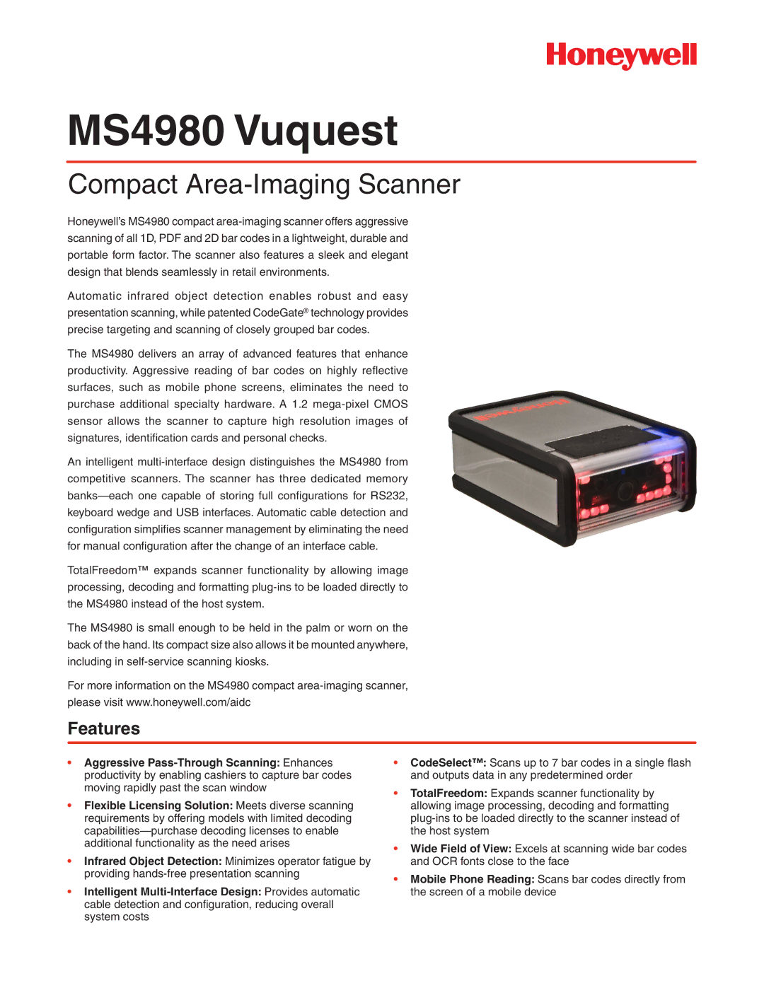 Honeywell manual MS4980 Vuquest 