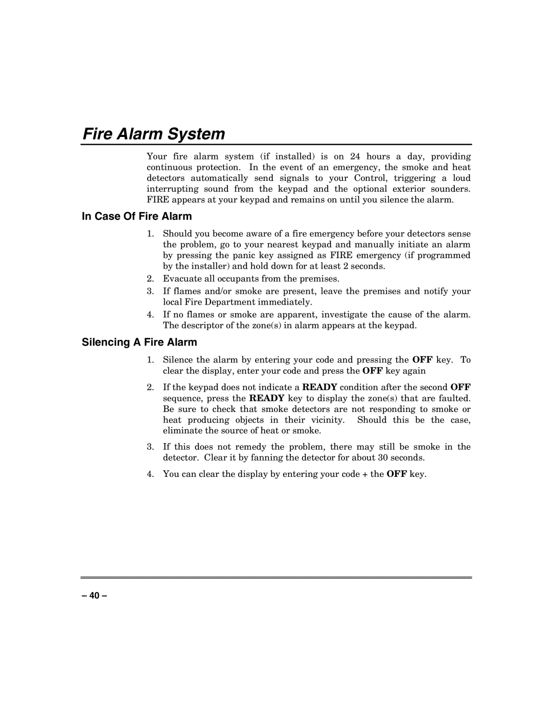 Honeywell N7003V3 manual Fire Alarm System, Case Of Fire Alarm, Silencing a Fire Alarm 