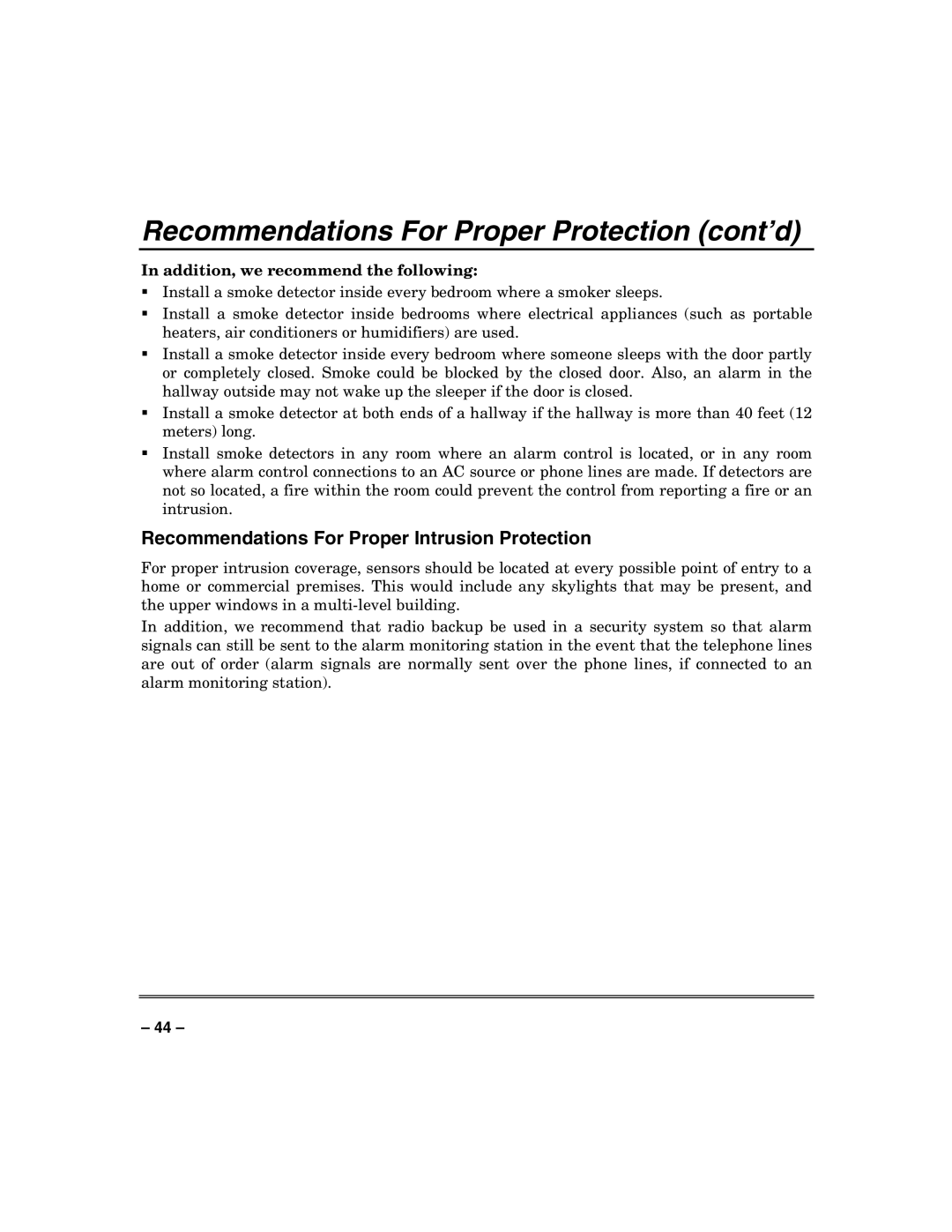 Honeywell N7003V3 manual Recommendations For Proper Protection cont’d, Recommendations For Proper Intrusion Protection 