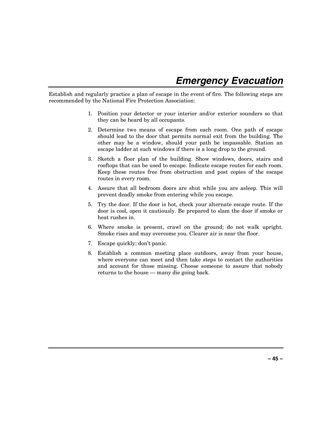 Honeywell N7003V3 manual Emergency Evacuation 