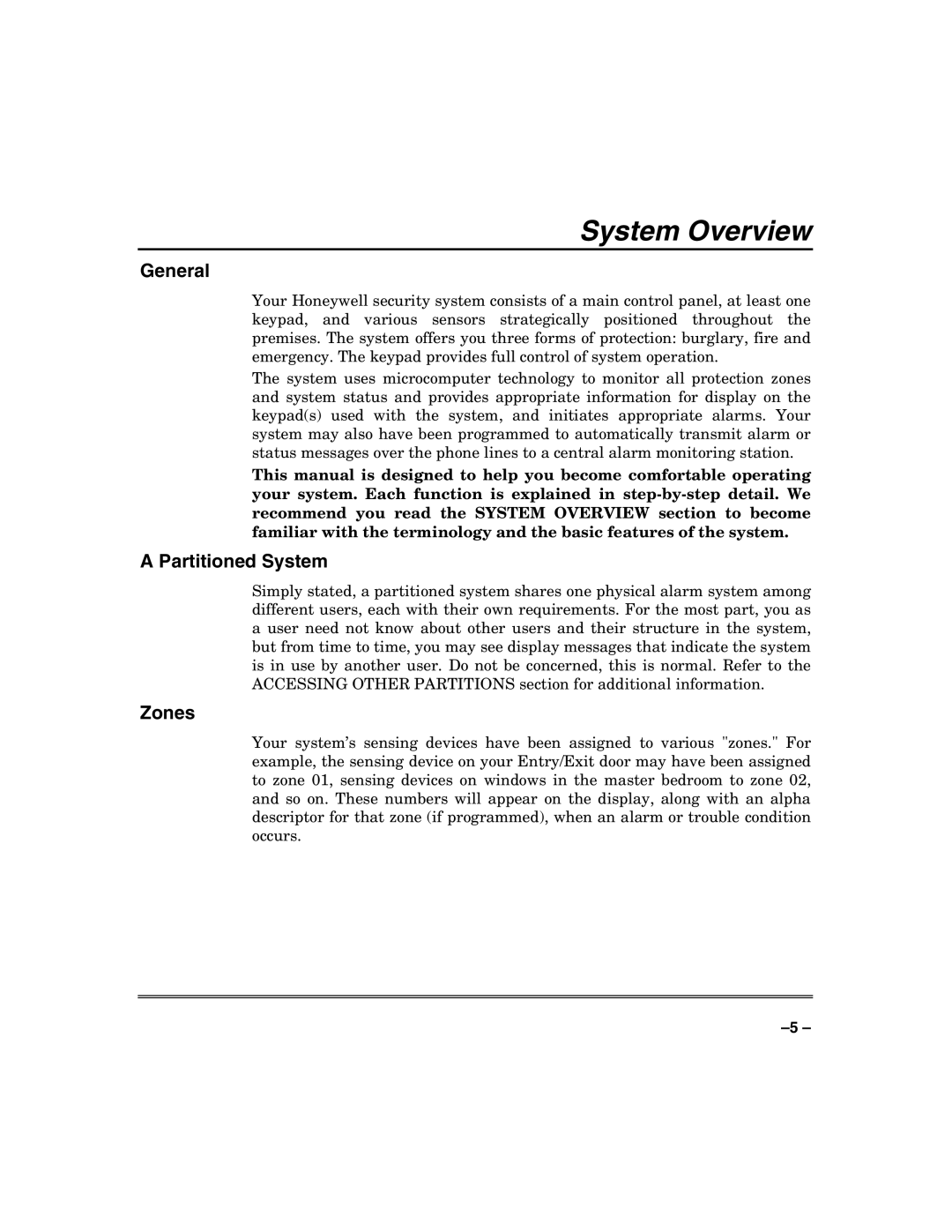 Honeywell N7003V3 manual System Overview, General, Partitioned System, Zones 