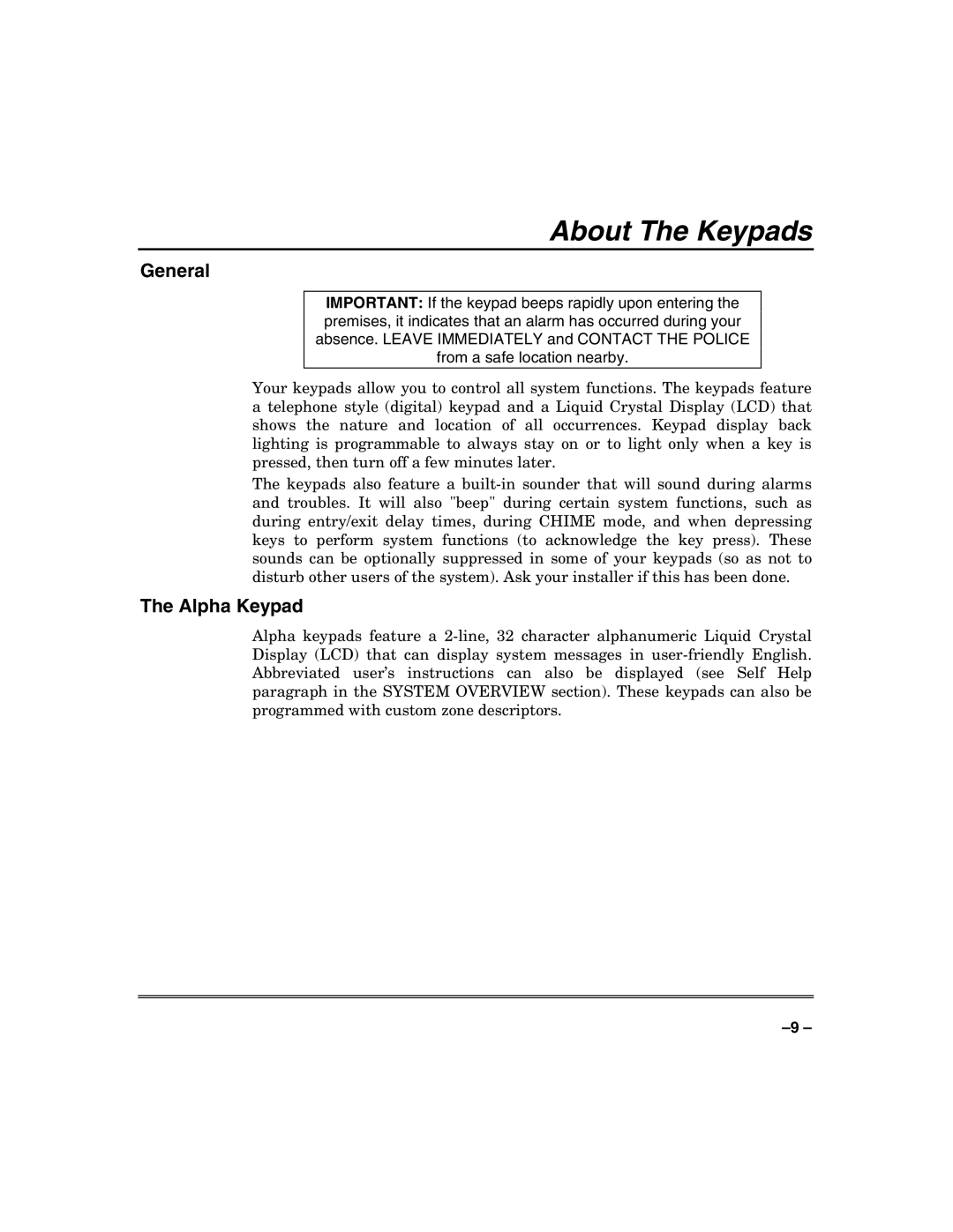 Honeywell N7003V3 manual About The Keypads, Alpha Keypad 