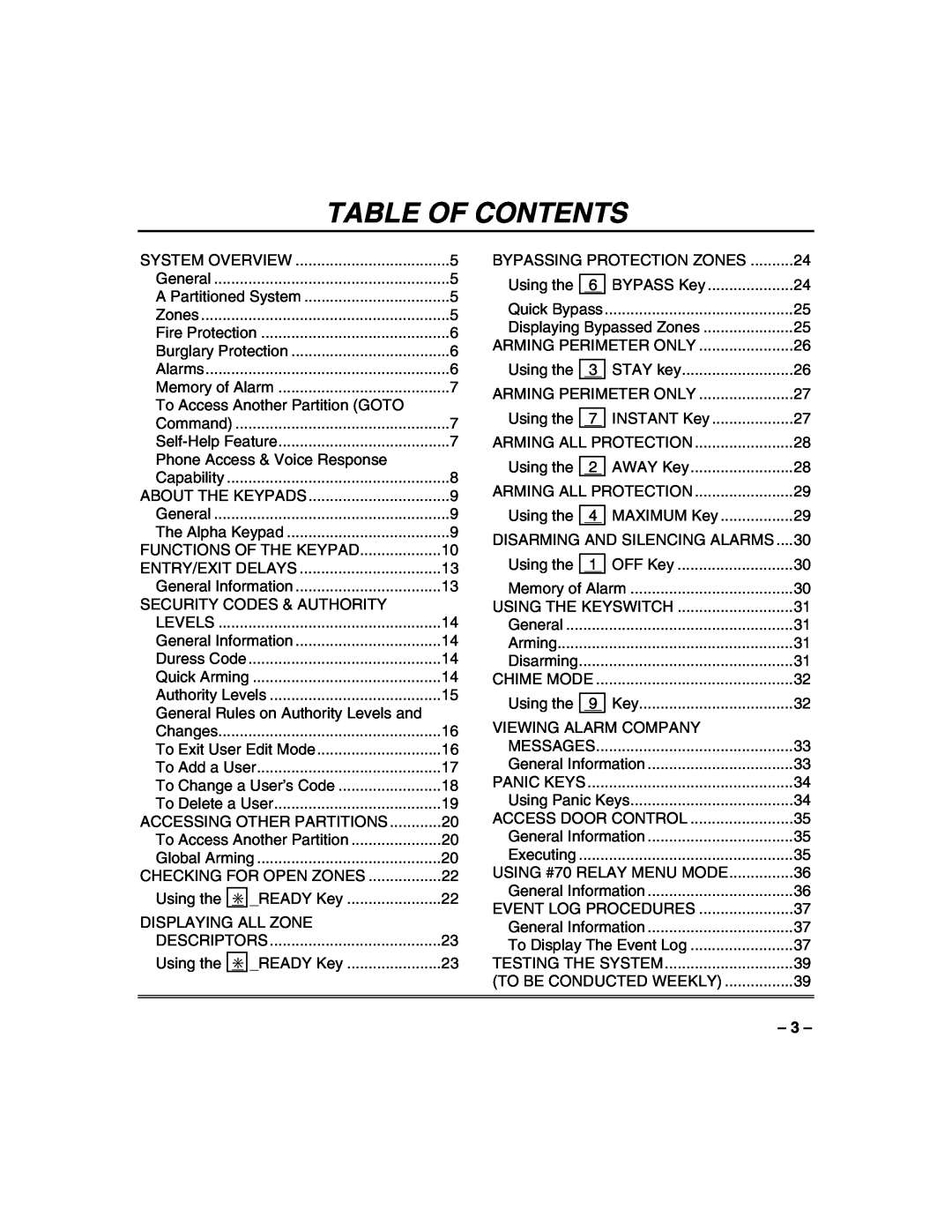 Honeywell N7003V3 manual Table Of Contents 