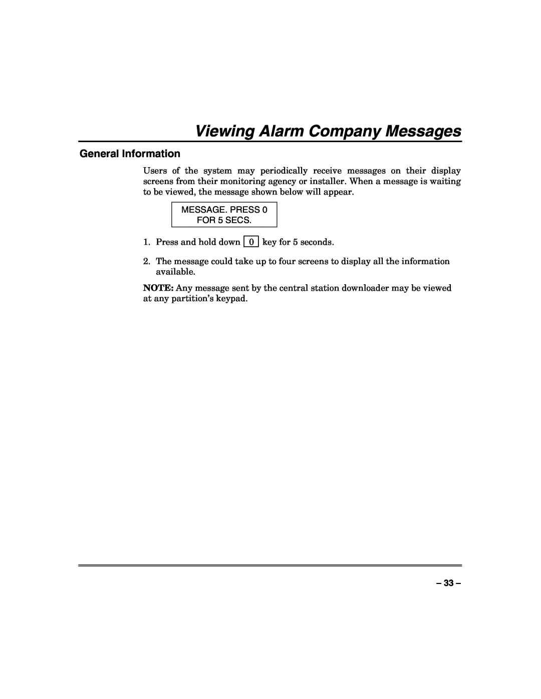 Honeywell N7003V3 manual Viewing Alarm Company Messages, General Information 