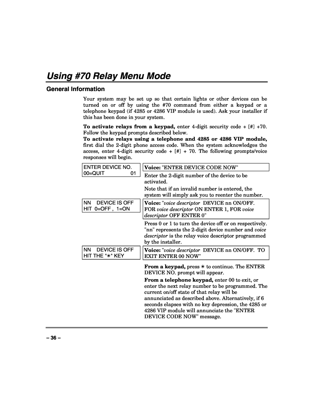 Honeywell N7003V3 manual Using #70 Relay Menu Mode, General Information 