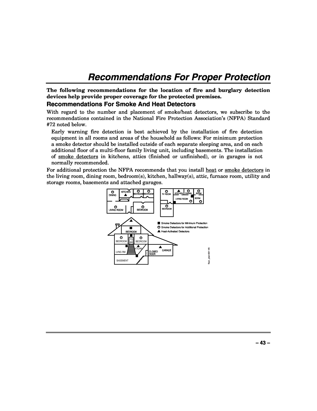 Honeywell N7003V3 manual Recommendations For Proper Protection, Recommendations For Smoke And Heat Detectors 