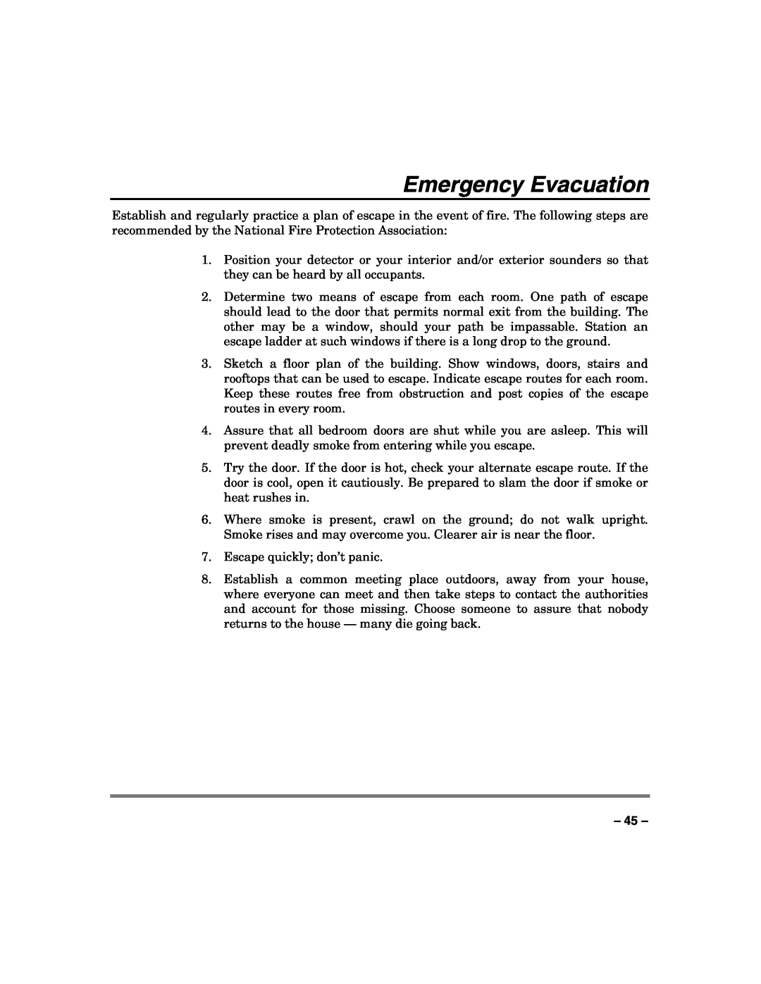 Honeywell N7003V3 manual Emergency Evacuation 